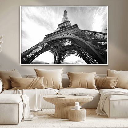 40006-MGV-CV-36X24-Eiffel Tower Wall Art – Black and White Architectural Photo Print, Paris Inspired Decor for Bedroom, Office, Studio or Modern