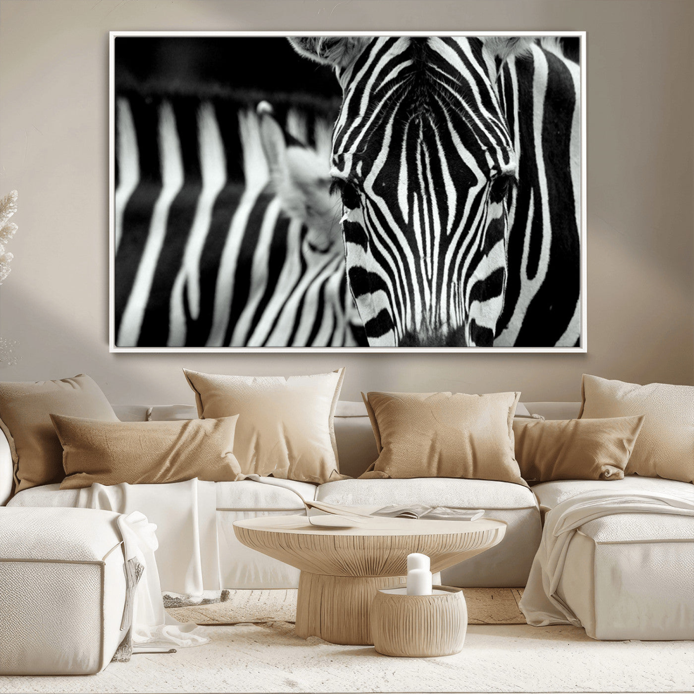 43631-MGV-CV-36X24-Zebra Wall Art – Black & White Safari Wildlife Canvas Print, Modern Animal Photography Decor for Living Room, Office, or Bedroom