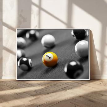 52108-MGV-FC-36X24_White-Precision Pool Table Wall Art – Close Up Yellow 1 Ball Canvas Print, Hand-Played Billiards Game Decor for Office, Game Room, or