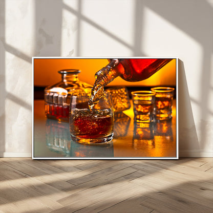18250-MGV-CV-36X24-Whiskey Pour Wall Art – Captivating Whiskey Splash Canvas Print, Elegant Bar or Home Lounge Decor for Office, Man Cave or Living