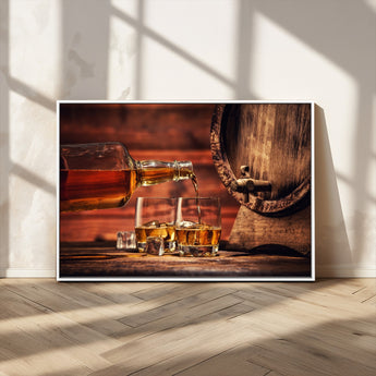 52458-MGV-FC-36X24_White-Whiskey Pour Wall Art – Elegant Whiskey Bottle Pouring into Glasses Canvas Print, Refined Bar or Lounge Decor for Home, Office, or
