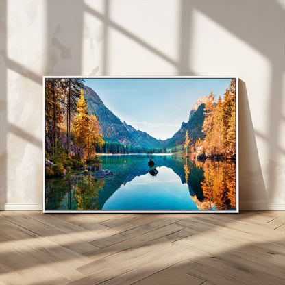 32962-MGV-CV-36X24-Mountain Lake Wall Art – Tranquil Autumn Landscape Canvas Print, Nature Reflection Decor for Living Room, Bedroom, Office or Cabin