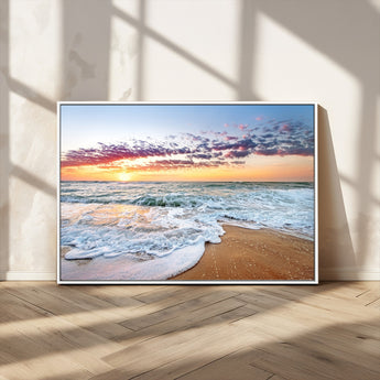 39560-MGV-CV-36X24-Sunrise Beach Wall Art – Vibrant Ocean Waves and Golden Sand Canvas Print, Seaside Coastal Decor for Living Room, Bedroom or