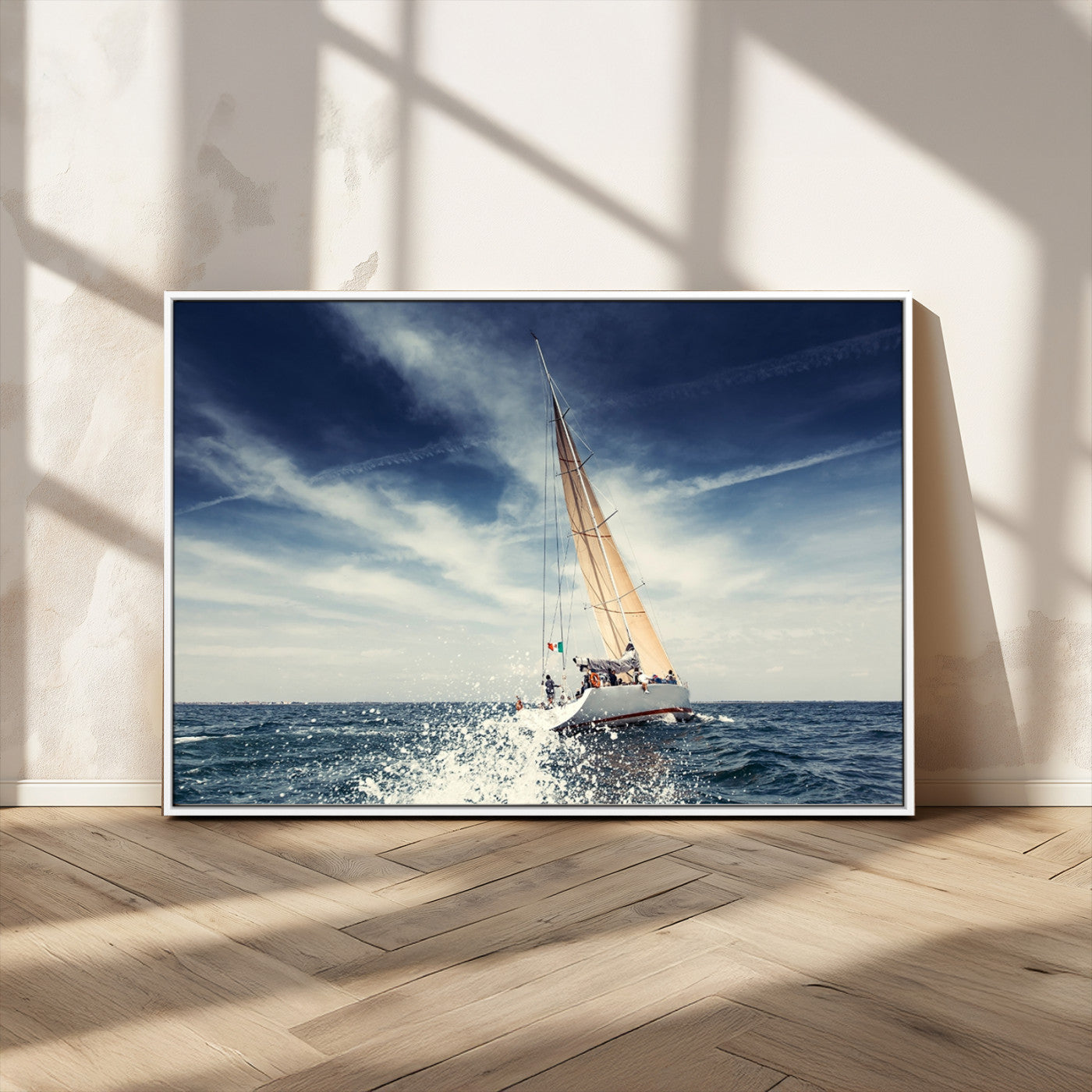 75430-MGV-CV-36X24-Sailing Boat Wall Art – Dynamic Ocean Yacht Canvas Print, Nautical Decor for Living Room, Office, Beach House or Cabin