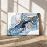 33782-MGV-CV-36X24-Abstract Marble Wall Art – Blue & Gold Fluid Painting Canvas Print, Modern Home Decor for Living Room, Bedroom or Office