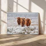 10396-MGV-CV-36X24-Highland Cattle Wall Art – Rustic Winter Landscape Canvas Print, Farmhouse Decor for Living Room, Office, Cabin or Country Home