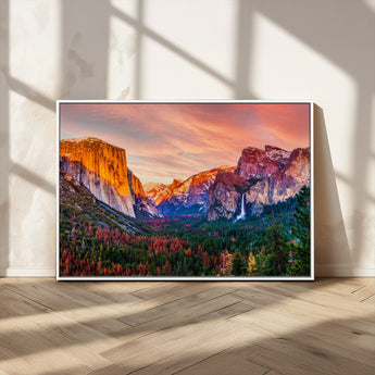 24519-MGV-CV-36X24-Yosemite Valley Sunset Wall Art – Majestic Mountain Landscape with Waterfall and Vibrant Sky, Nature Photography for Home or