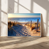 31889-MGV-CV-36X24-Sandy Beach Pathway Wall Art – Coastal Dune Fence and Ocean View Canvas Print, Relaxing Seaside Landscape Decor for Living Room or