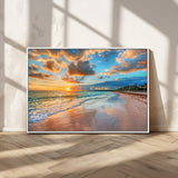 41572-MGV-CV-36X24-Sunset Beach Wall Art – Ocean Waves and Palm Trees Canvas Print, Tropical Coastal Sunset Seascape Decor for Living Room, Bedroom