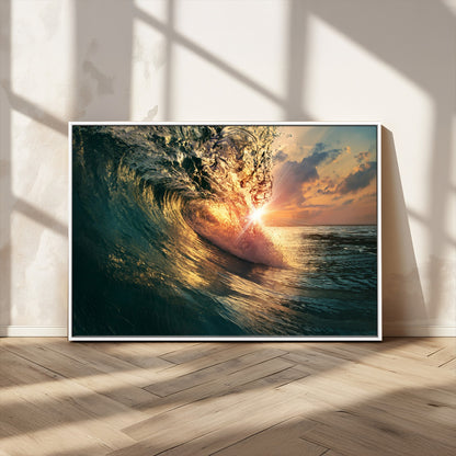 55359-MGV-CV-36X24-Radiant Ocean Wave Wall Art – Panoramic Surf Canvas Print, Vibrant Sunset Beach Decor for Home, Office or Man Cave