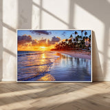 19917-MGV-CV-36X24-Tropical Sunset Beach Wall Art – Panoramic Palm Trees and Ocean Canvas Print, Vibrant Coastal Decor for Living Room, Office or Man