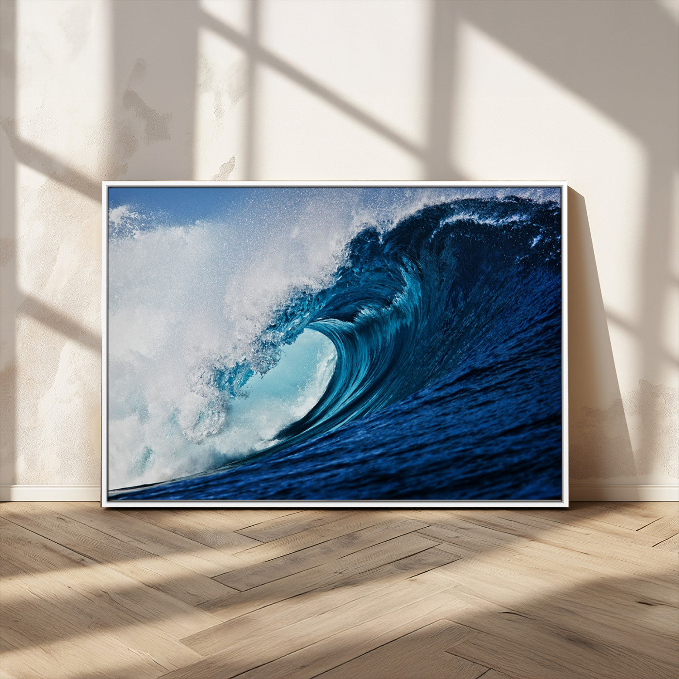 89502-MGV-CV-36X24-Powerful Ocean Wave Wall Art – Panoramic Blue Sea Wave Canvas Print, Coastal Surf Photography Artwork for Living Room, Bedroom, or