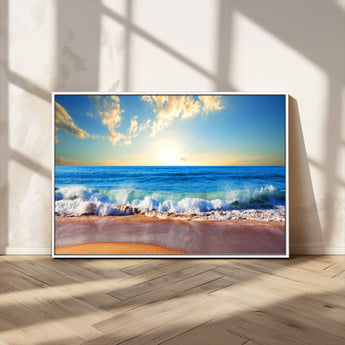50522-MGV-CV-36X24-Ocean Sunrise Wall Art – Peaceful Beach Waves and Golden Horizon Canvas Print, Coastal Seascape Decor for Home or Office