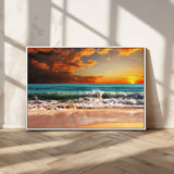 72948-MGV-CV-36X24-Ocean Sunset Wave Wall Art – Dramatic Seascape Canvas Print with Golden Sky and Crashing Waves, Coastal Beach Decor for Living