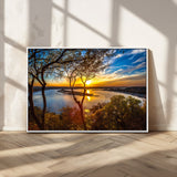 71863-MGV-FC-36X24_White-Lake Sunset Wall Art – Scenic Nature Canvas Print with Trees and Golden Sky, Serene Landscape Decor for Living Room, Bedroom or