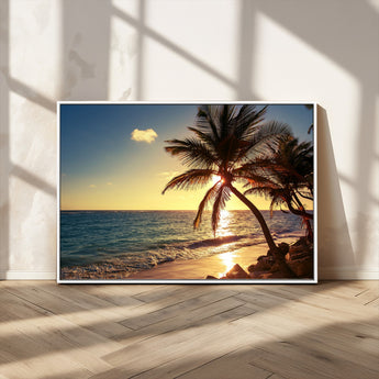 82710-MGV-CV-36X24-Palm Tree Sunset Beach Wall Art – Tropical Ocean Canvas Print, Coastal Paradise Seascape Decor for Living Room or Office Wall