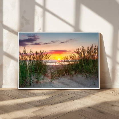 25576-MGV-CV-36X24-Beach Grass Sunset Wall Art – Coastal Sand Dune Landscape Canvas Print, Ocean View Nature Decor for Living Room or Office Wall