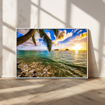 68606-MGV-CV-36X24-Tropical Palm Tree Ocean Wall Art – Sunset Beach Seascape Print, Coastal Paradise Decor for Living Room or Office