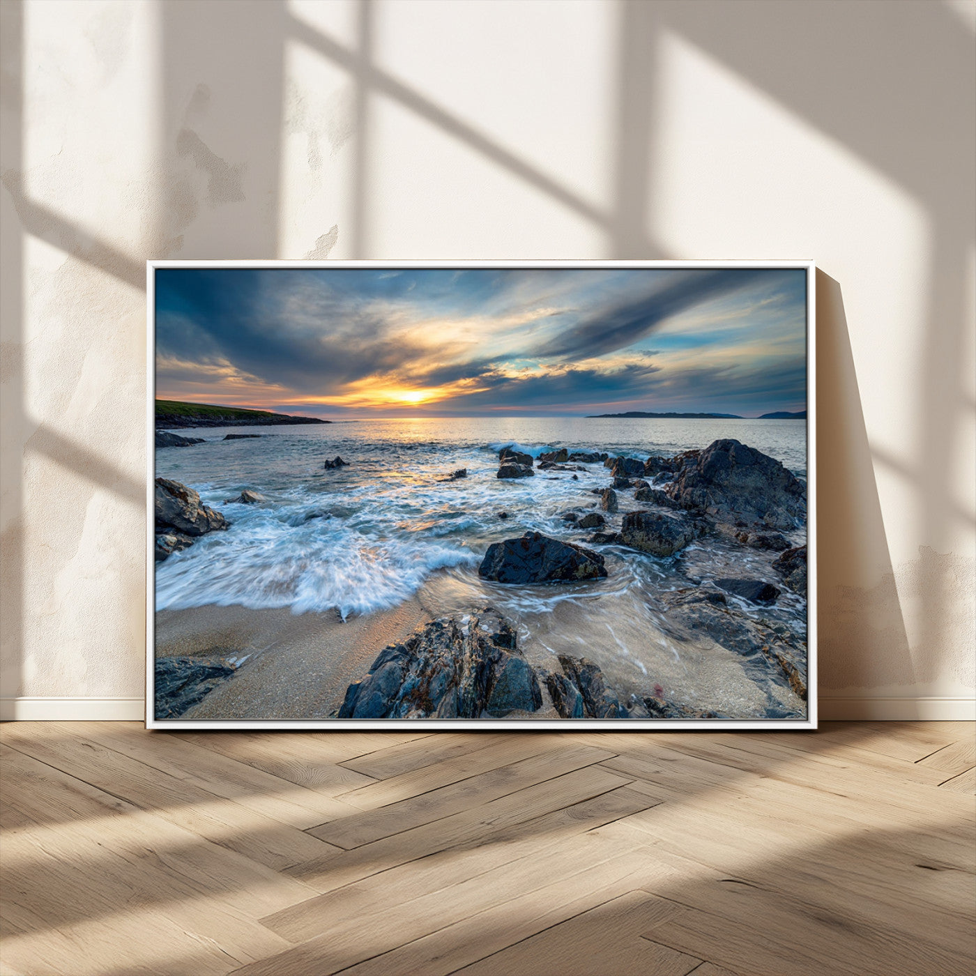 17902-MGV-CV-36X24-Rocky Shore Ocean Sunset Wall Art – Coastal Seascape Canvas Print, Nature Beach Decor for Living Room or Office