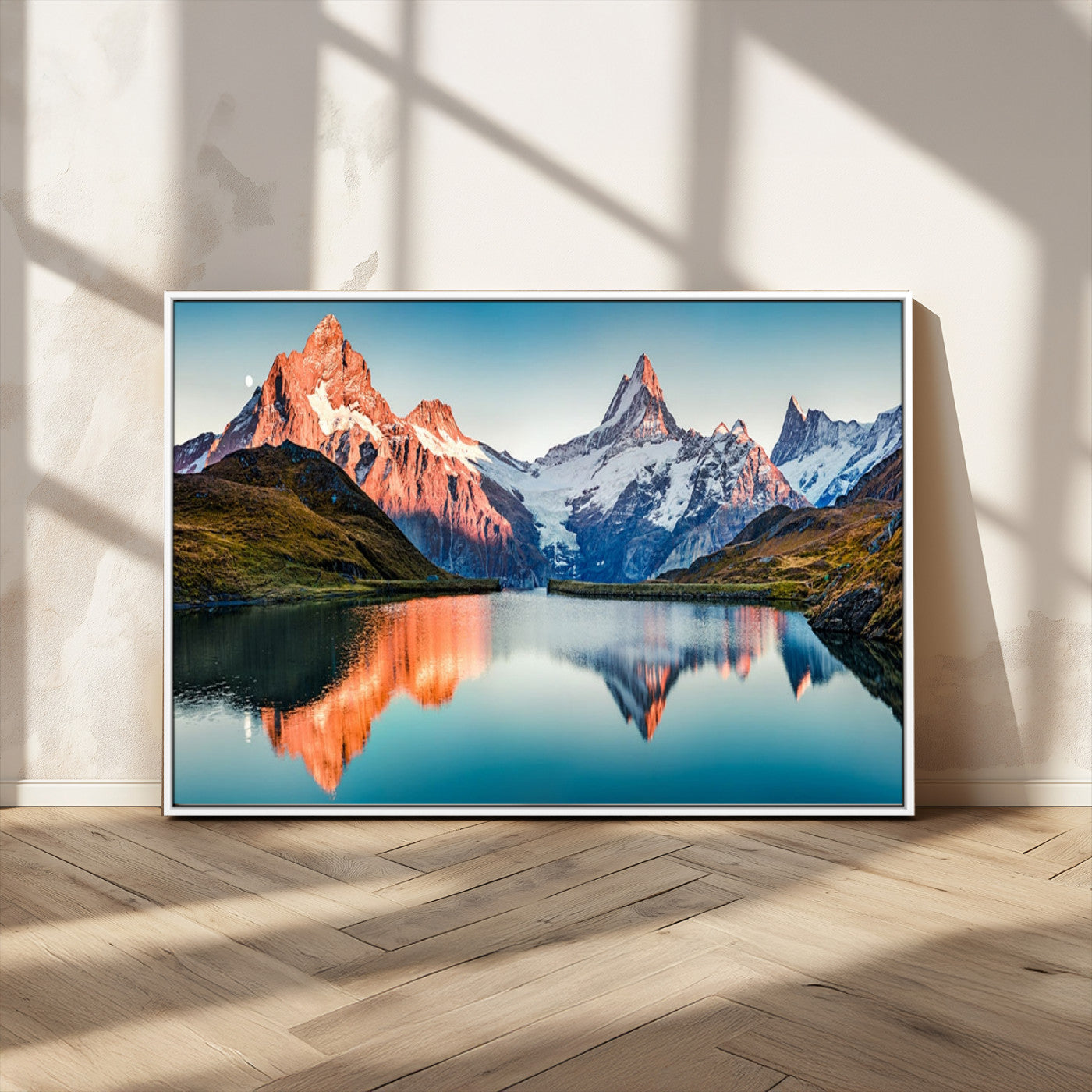 88453-MGV-CV-36X24-Mountain Lake Wall Art – Snow-Capped Peaks Reflected in Alpine Water Canvas Print, Nature Landscape Wall Decor for Living Room or