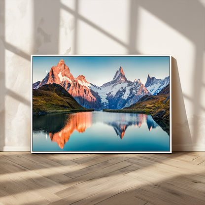 88453-MGV-CV-36X24-Mountain Lake Wall Art – Snow-Capped Peaks Reflected in Alpine Water Canvas Print, Nature Landscape Wall Decor for Living Room or