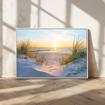 48907-MGV-CV-36X24-Beach Sunset Wall Art – Coastal Sand Dunes and Ocean View Canvas Print, Serene Seaside Landscape Painting for Living Room, Bedroom