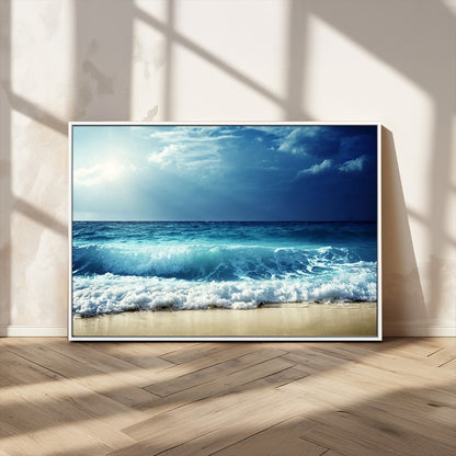 84116-MGV-CV-36X24-Ocean Wave Wall Art – Blue Sea and Beach Canvas Print, Coastal Seascape Photography Artwork for Living Room, Bedroom, or Office