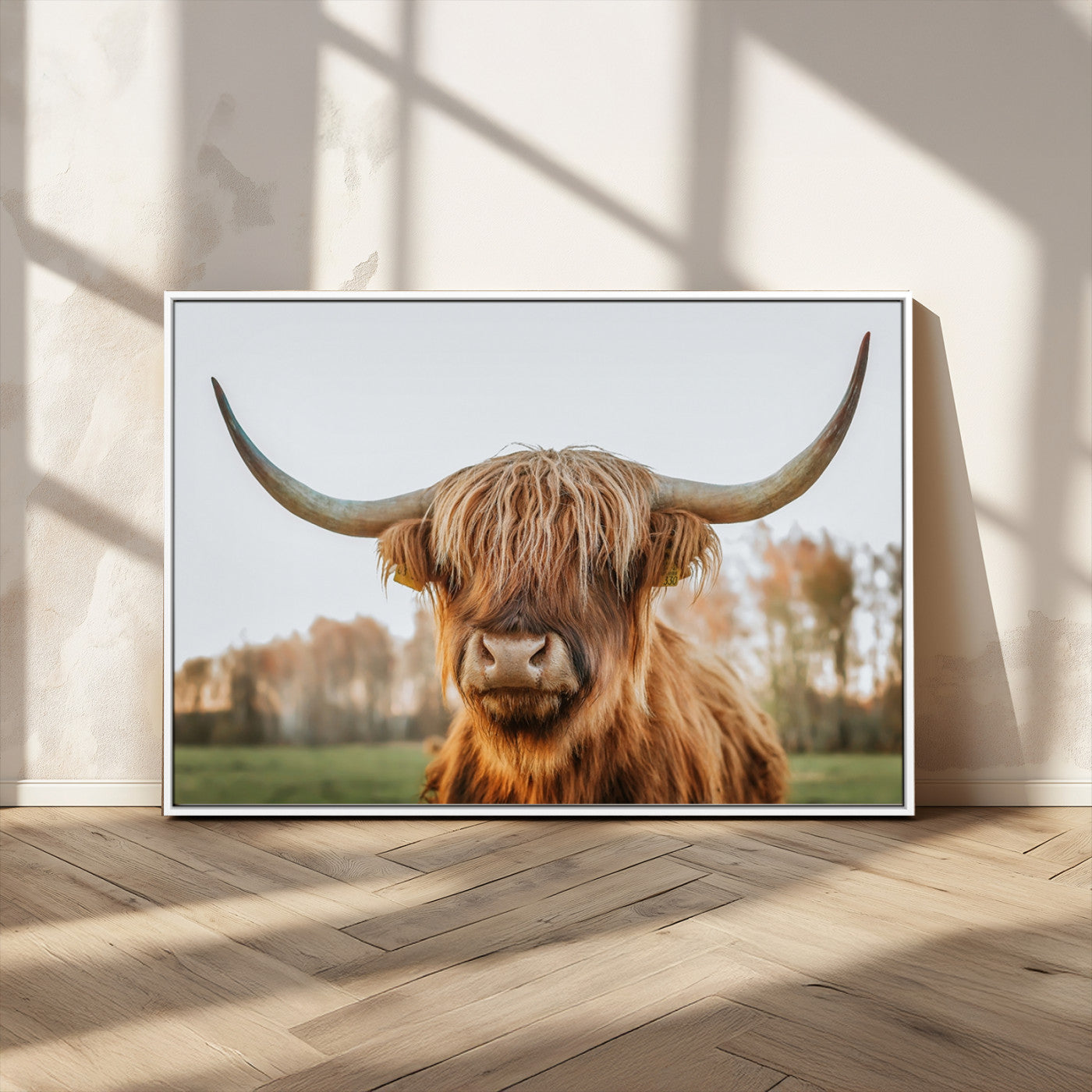64824-MGV-CV-36X24-Highland Cow Wall Art – Rustic Scottish Bull Canvas Print, Farmhouse Animal Decor for Living Room, Bedroom, Office or Cabin