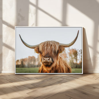 64824-MGV-CV-36X24-Highland Cow Wall Art – Rustic Scottish Bull Canvas Print, Farmhouse Animal Decor for Living Room, Bedroom, Office or Cabin
