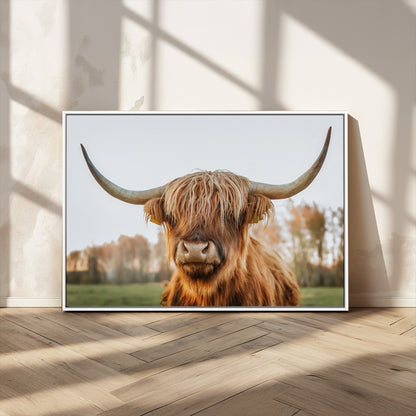 64824-MGV-CV-36X24-Highland Cow Wall Art – Rustic Scottish Bull Canvas Print, Farmhouse Animal Decor for Living Room, Bedroom, Office or Cabin
