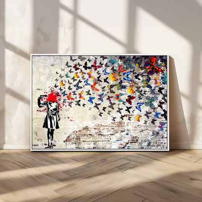 88654-MGV-CV-36X24-Butterfly Explosion Graffiti Wall Art – Street Art Canvas Print, Colorful Butterfly Spray Mural, Modern Abstract Urban Wall Decor