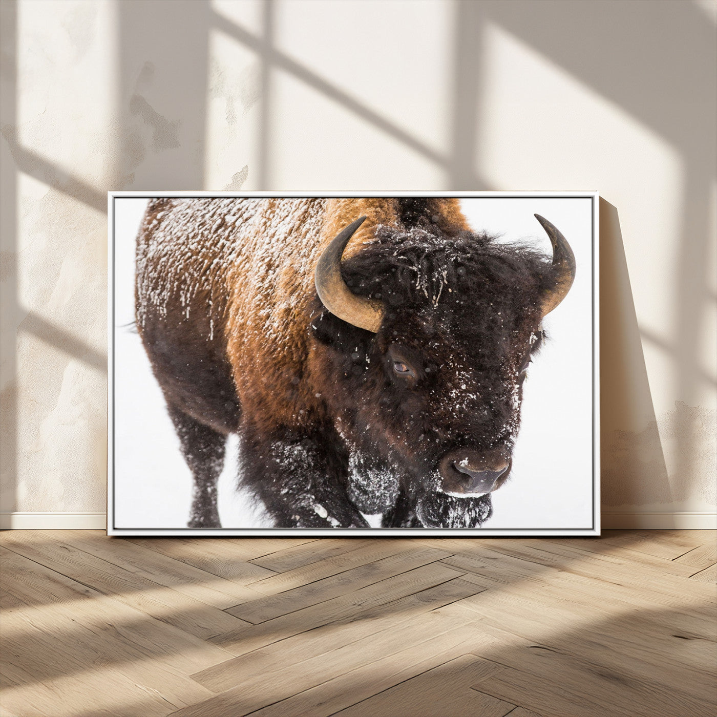 65605-MGV-CV-36X24-Snow Bison Wall Art – Close Up Buffalo Canvas Print, Rustic Western Wildlife Photography, Farmhouse Cabin Lodge Decor for Living