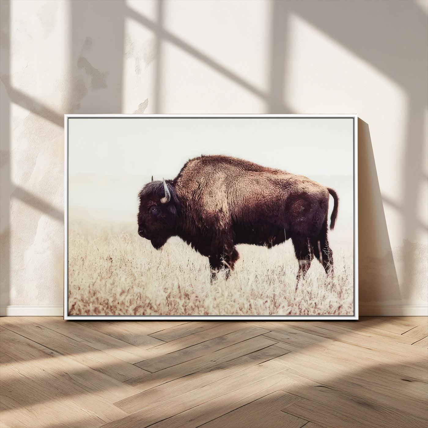 48406-MGV-CV-36X24-American Bison Wall Art – Rustic Buffalo Canvas Print in Prairie Field, Western Wildlife Photography Decor for Cabin, Lodge,