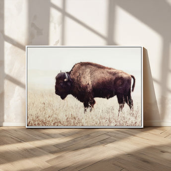 48406-MGV-CV-36X24-American Bison Wall Art – Rustic Buffalo Canvas Print in Prairie Field, Western Wildlife Photography Decor for Cabin, Lodge,