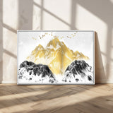 37733-MGV-CV-36X24-Golden Mountain Wall Art – Modern Abstract Landscape Canvas Print with Birds, Luxury Nature Decor for Living Room, Bedroom, or