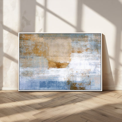 72354-MGV-CV-36X24-Blue and Gold Abstract Wall Art – Modern Minimalist Canvas Print, Textured Contemporary Painting for Living Room, Bedroom, or