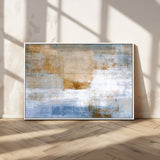 72354-MGV-CV-36X24-Blue and Gold Abstract Wall Art – Modern Minimalist Canvas Print, Textured Contemporary Painting for Living Room, Bedroom, or