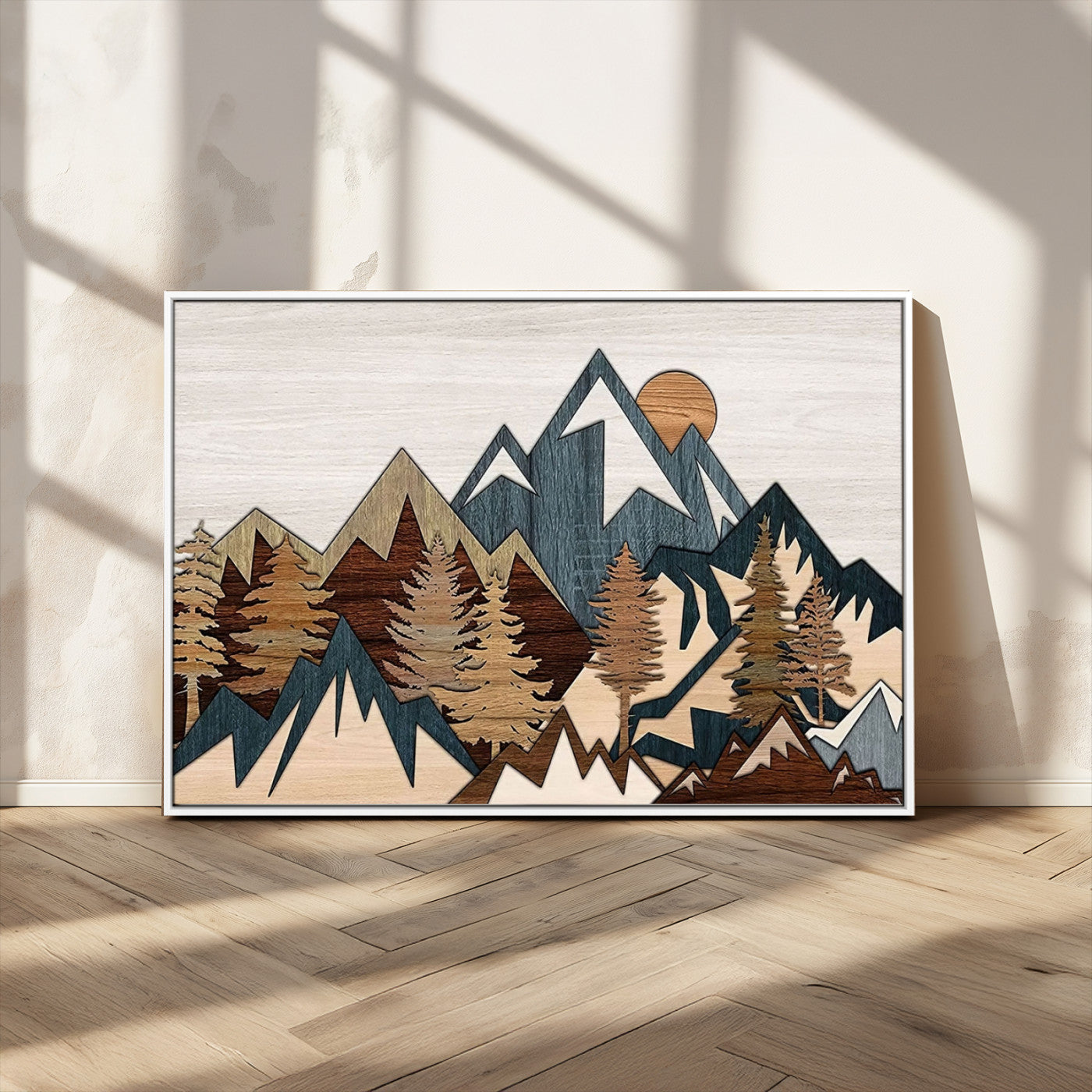 67950-MGV-CV-36X24-Modern Wood Wall Art Canvas Print, Framed Mountain Range Art Picture Print, Wood Mountain Range Perfect Rustic Decor Artwork