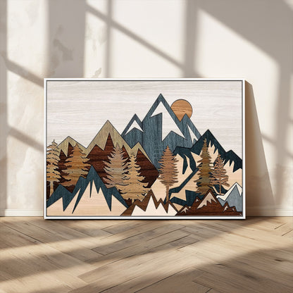 67950-MGV-CV-36X24-Modern Wood Wall Art Canvas Print, Framed Mountain Range Art Picture Print, Wood Mountain Range Perfect Rustic Decor Artwork