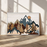 67950-MGV-CV-36X24-Modern Wood Wall Art Canvas Print, Framed Mountain Range Art Picture Print, Wood Mountain Range Perfect Rustic Decor Artwork