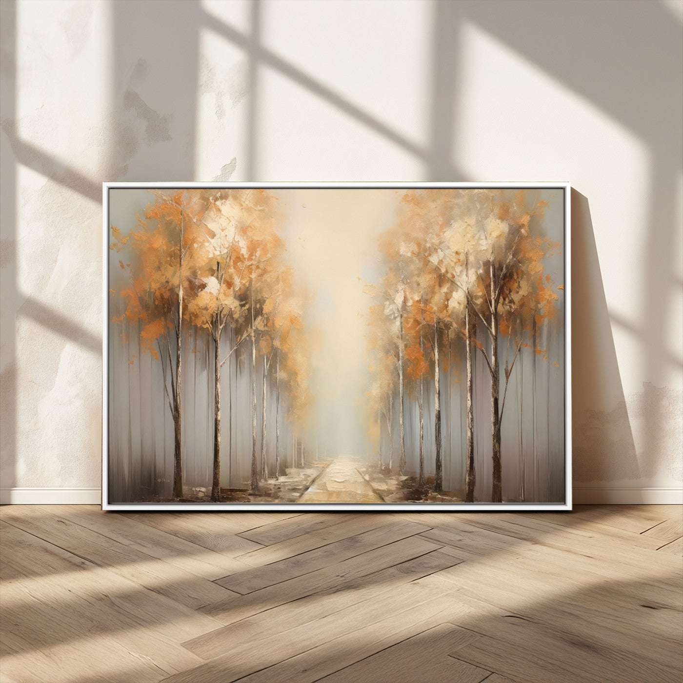 95004-MGV-CV-36X24-Autumn Forest Path Wall Art – Hand Painted Canvas Print with Golden Trees, Modern Nature Landscape Decor for Living Room, Bedroom