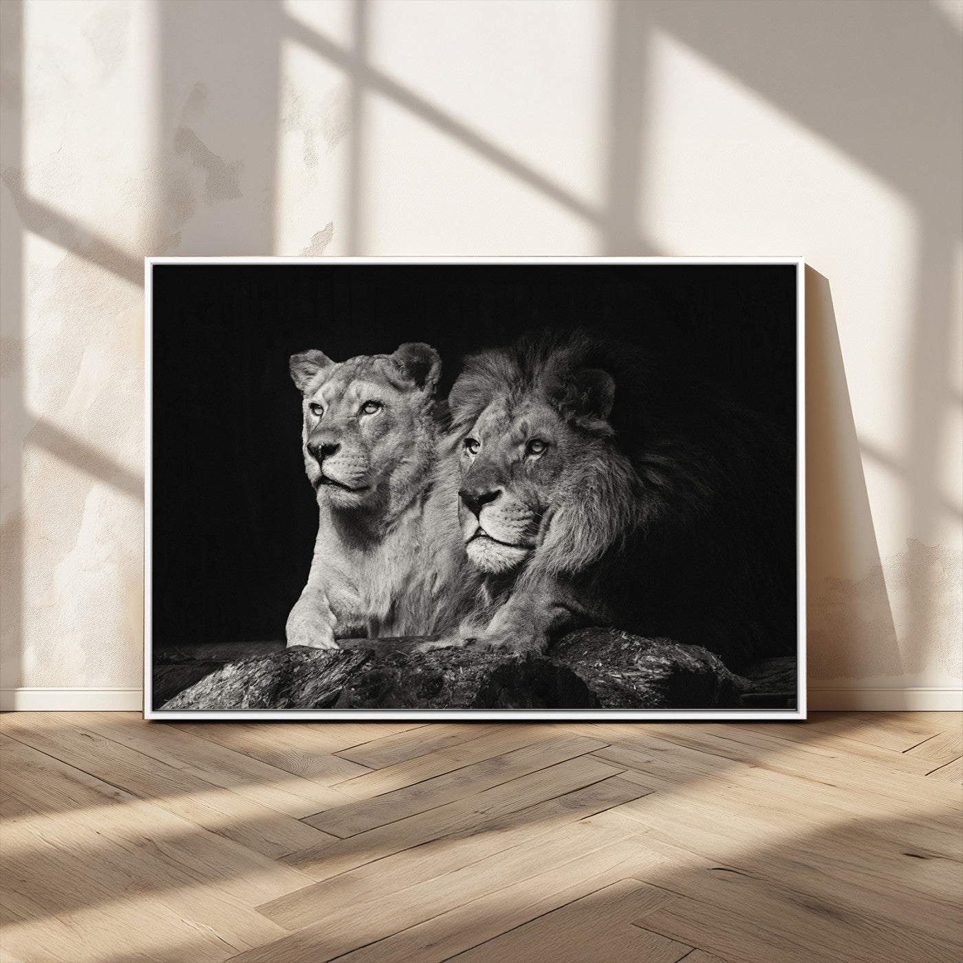80013-MGV-CV-36X24-Lion and Lioness Wall Art – Black and White Wildlife Photography Canvas Print, African Safari Animal Decor for Office, Bedroom, or