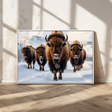 56701-MGV-CV-36X24-Bison Herd Wall Art – Buffalo Walking in Snowy Mountains Canvas Print, Rustic Wildlife Decor for Cabin, Lodge, or Living Room