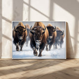 80512-MGV-CV-36X24-Bison Herd Wall Art – Buffalo Running in Snow Canvas Print, Rustic Wildlife Photography Decor for Cabin, Lodge, or Living Room