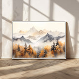 70049-MGV-FC-36X24_White-Autumn Mountain Forest Wall Art – Misty Landscape Canvas Print, Rustic Nature Inspired Decor for Living Room, Bedroom or Office