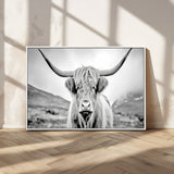 80564-MGV-FC-36X24_White-Highland Cow Wall Art – Black and White Scottish Highland Canvas Print, Rustic Farmhouse Decor for Living Room, Bedroom or Office