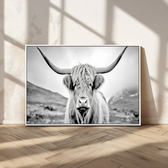 80564-MGV-FC-36X24_White-Highland Cow Wall Art – Black and White Scottish Highland Canvas Print, Rustic Farmhouse Decor for Living Room, Bedroom or Office