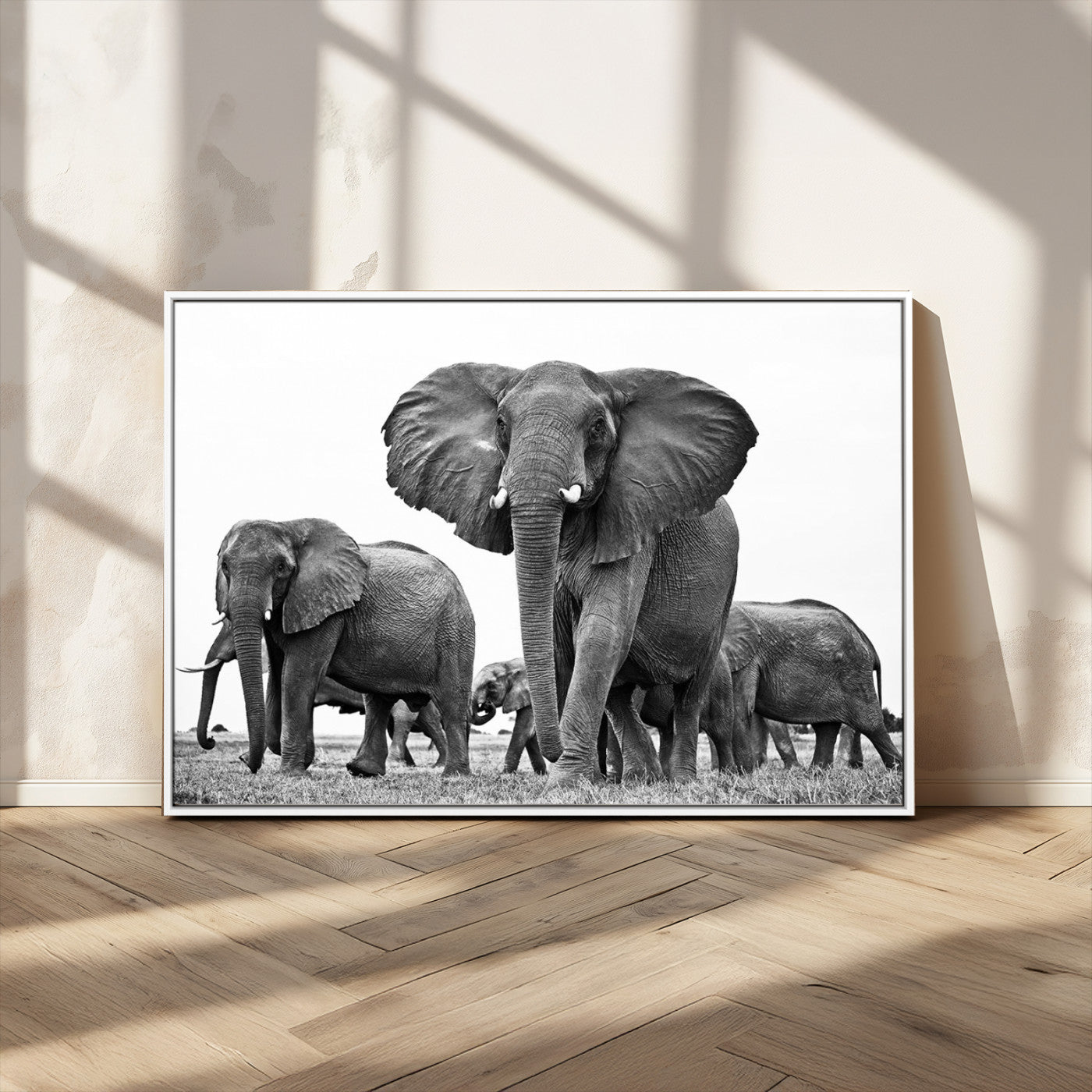 91685-MGV-CV-36X24-Elephant Herd Wall Art – Black and White Safari Canvas Print, African Wildlife Photography Decor for Living Room, Office or