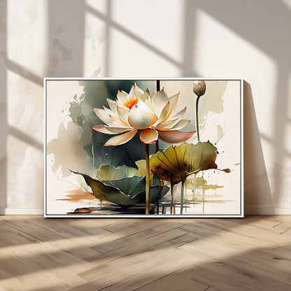 62531-MGV-CV-36X24-Lotus Flower Wall Art – Watercolor Botanical Canvas Print, Tranquil Nature Artwork for Living Room, Bedroom or Meditation Space