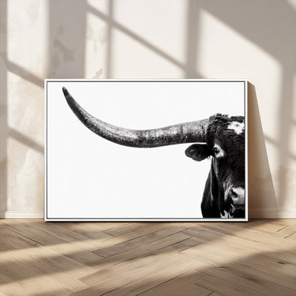 31699-MGV-FC-36X24_White-Longhorn Wall Art – Black and White Texas Longhorn Cow Canvas Print, Rustic Western Farmhouse Artwork for Living Room, Bedroom or